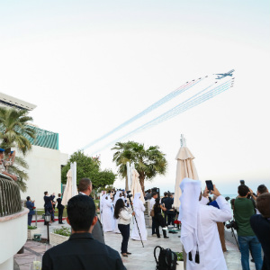 Image of QR A350 XWB, during Red Arrows Event