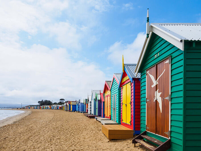 Image of the Brighton Beach Bathing Huts in Brighton near Melbourne, Australia.